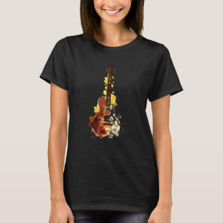 ギター アコースティックギター ミュージシャン ギター レトロカラー Tシャツ