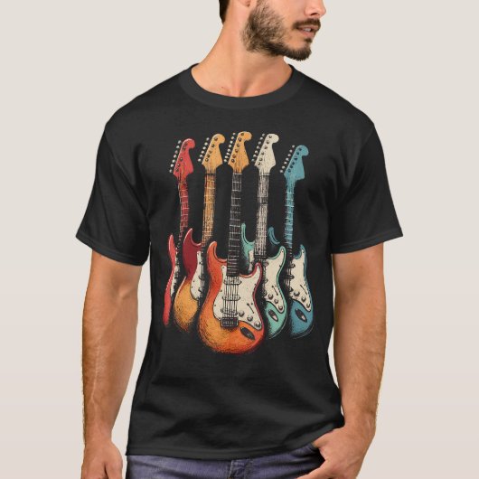 ギター ギターリスト レトロ ミュージック ギター Tシャツ (正面)