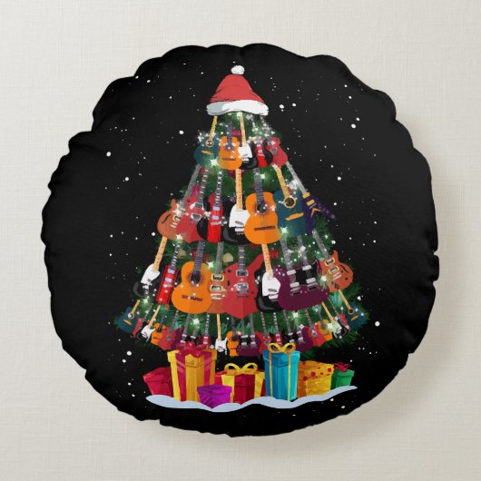 ギター クリスマスツリー おもしろい ラウンドクッション (正面)
