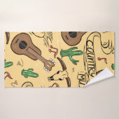 ギター、サボテンを使ったカントリー音楽のシームレスなパターン バスタオル (バスタオル)