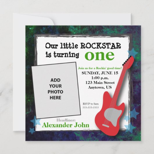 ギター&スターズボーイズロックスター誕生日 招待状 (正面)