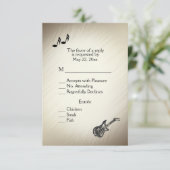 ギター テーマ アンティーク ゴールド RSVP（メニュー選択付き） 出欠カード (スタンド正面)