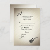 ギター テーマ アンティーク ゴールド RSVP（メニュー選択付き） 出欠カード (正面/裏面)