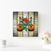 ギター&バラ～転がシート音楽～素晴らし贈呈 スクエア壁時計 (ホーム)