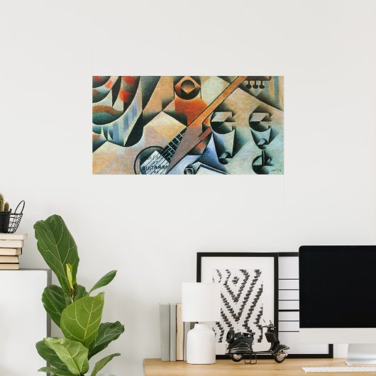 ギター（バンジョー）とグラス、フアン・グリス、ヴィンテージ・アート ポスター (ホームオフィス)