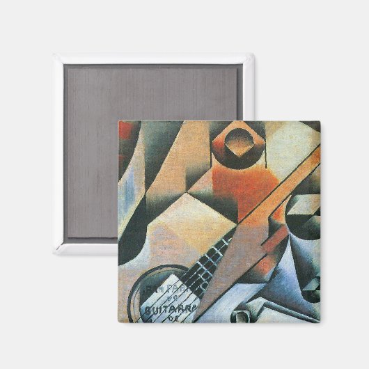 ギター(バンジョー)とグラス、フアン・グリス、ヴィンテージ・アート マグネット (正面/裏面)