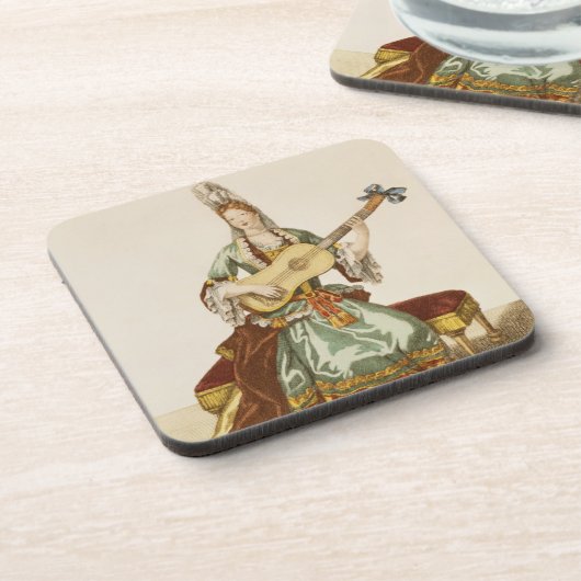 ギター、ファッションプレートを演奏している質の女性 コースター (左側)