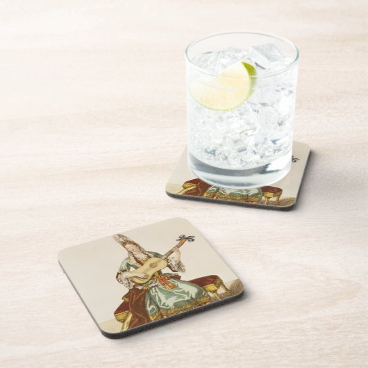 ギター、ファッションプレートを演奏している質の女性 コースター (右側)