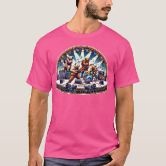 ギター・ベース・ドラムでロックするクマ Tシャツ