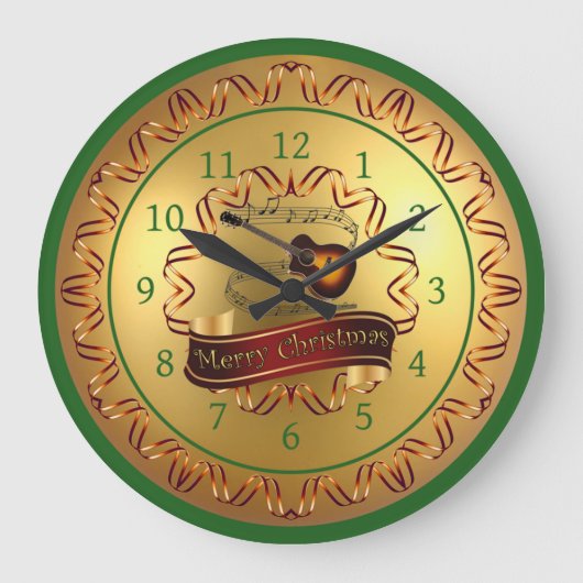 ギター~ミュージカル巻物~「メリークリスマス」 ラージ壁時計 (正面)