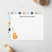 ギター ミュージカル ノート カード ブルーとオレンジ (正面/裏面インサイチュ)