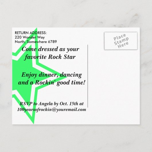 ギター：ロックスター誕生日招待状葉書 インビテーションポストカード (裏面)