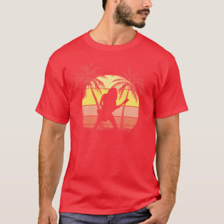 ギター・ロック・ガール・サマーサンセット・エイティーズ・パーム・レトロ Tシャツ