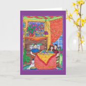 ギター、ワイン、ピアノ、ギターの挨拶状 カード (黄色い花)