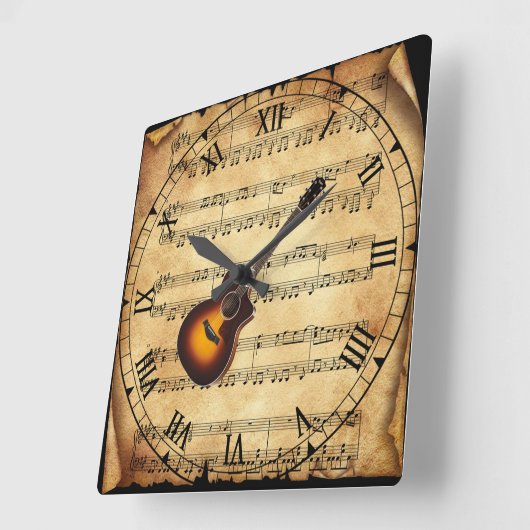 ギター～ヴィンテージシーツ音楽の背景ユニーク～ スクエア壁時計 (傾斜)