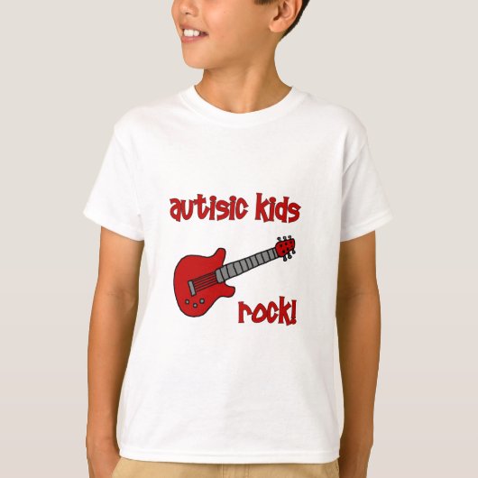 ギター(多数色)が付いている自閉症の子供の石 Tシャツ (正面)