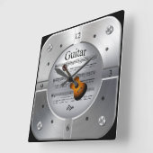 ギター~楽譜~ブラッシュシルバーカラー~ スクエア壁時計 (傾斜)