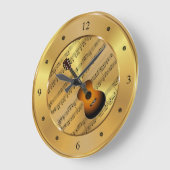 ギター～楽譜～金ゴールド背景ユニーク～ ラージ壁時計 (傾斜)