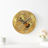 ギター～楽譜～金ゴールド背景ユニーク～ ラージ壁時計 (ホーム)