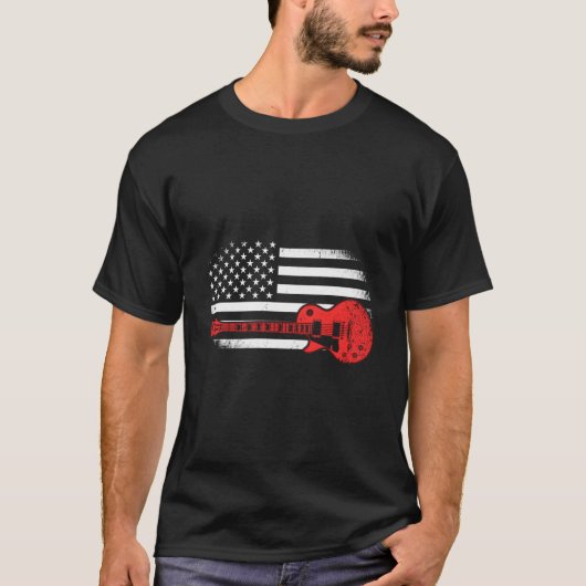ギター USAフラグ愛国ギターアメリカ Tシャツ (正面)
