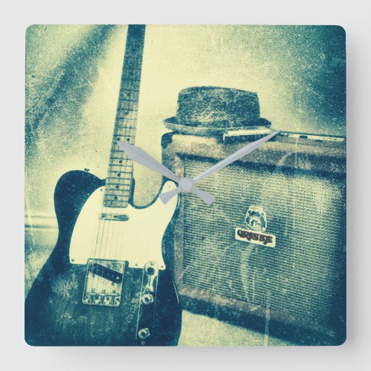 ギターampのハーモニカのbluesmanの時計 スクエア壁時計 (正面)