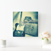 ギターampのハーモニカのbluesmanの時計 スクエア壁時計 (ホーム)