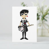 ギターRSVPカードを持つレトロのモダンな女の子 出欠カード (スタンド正面)