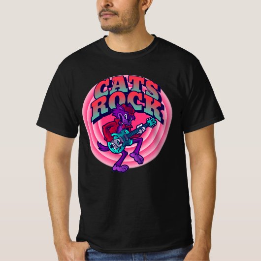 ギターTシャツ付き猫ロック猫 Tシャツ (正面)
