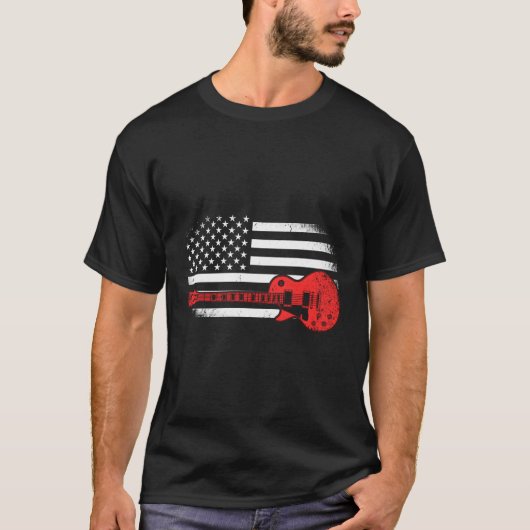 ギターUsa国旗Patriotic Guitar Us Tシャツ (正面)