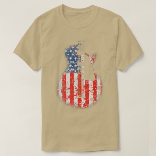 ギタ動揺してーヴィンテージアメリカ国旗のギター Tシャツ (デザイン正面)