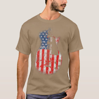 ギタ動揺してーヴィンテージアメリカ国旗のギター Tシャツ