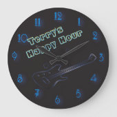 ギタ白熱［赤熱］光を放つーのネオンサインパーソナライズされたハッピーアワー ラージ壁時計 (正面)