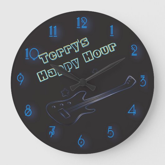 ギタ白熱［赤熱］光を放つーのネオンサインパーソナライズされたハッピーアワー ラージ壁時計 (正面)