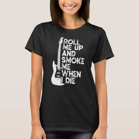 ギタ転がーで死ぬとタバコを吸う Tシャツ (正面)