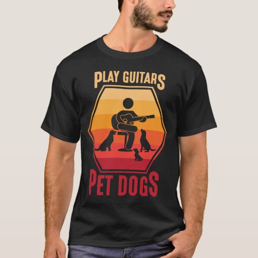 ギタ遊ーとペット犬の動物ミュージシャン Tシャツ (正面)