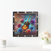 ギタ鮮やかーに囲まれたカラフルバラ スクエア壁時計 (ホーム)