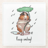 ギニおもしろいア豚保笑顔の雨踊り漫画 ガラスコースター (正面)