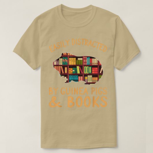 ギニアおもしろい豚と書籍の値リストに容易に気を取られる Tシャツ (デザイン正面)