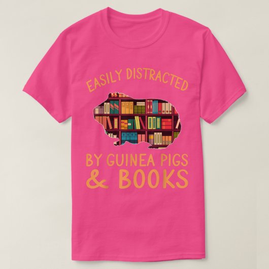 ギニアおもしろい豚と書籍の値リストに容易に気を取られる Tシャツ (デザイン正面)