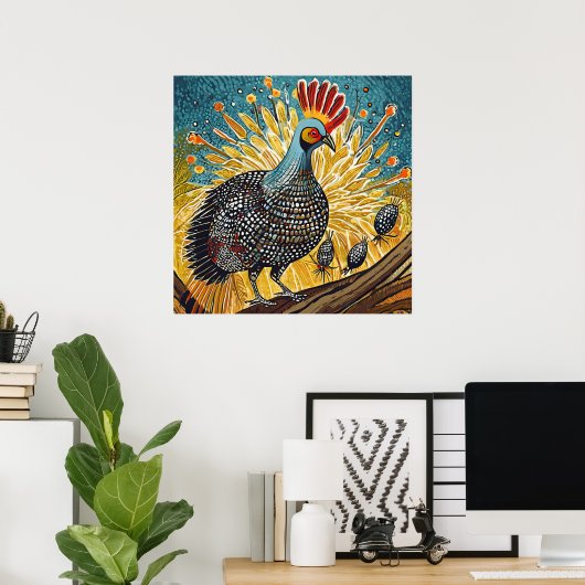 ギニアの鳥のキャッチ・ティック – AIがアートワークを生成。 ポスター (ホームオフィス)