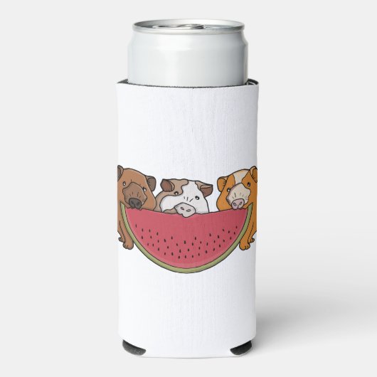 ギニアよくはしゃぐ豚とスイカイラストレーション スリム缶クーラー (Seltzer裏面)