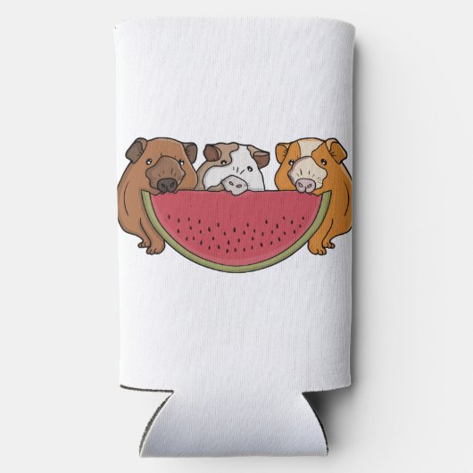 ギニアよくはしゃぐ豚とスイカイラストレーション スリム缶クーラー (裏面)