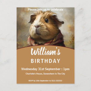 ギニアクラシカル豚ポートレート誕生日パーティー インビテーションポストカード