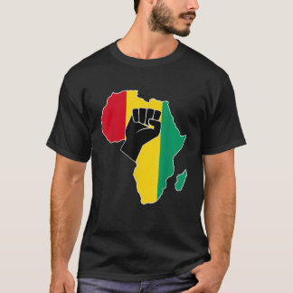 ギニアコナクリ国旗のアフリカの地図ラスタの色を上げる Tシャツ