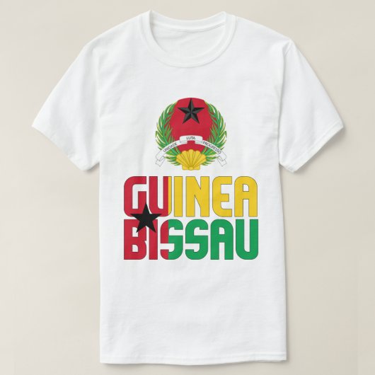 ギニアビサウ国旗と愛国的なコート Tシャツ (デザイン正面)