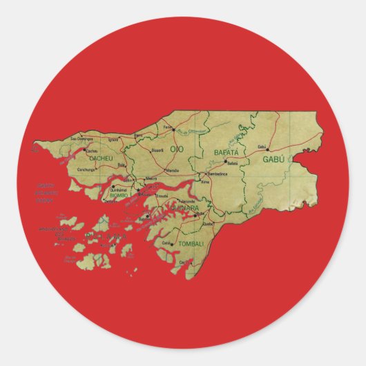 ギニアビサウ地図ステッカー ラウンドシール (正面)
