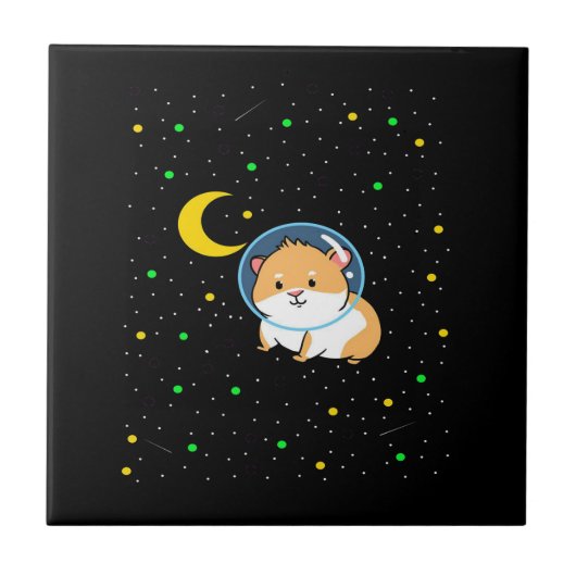 ギニアピグイン宇宙 |かわいい天文学モルモット タイル (正面)