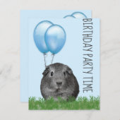 ギニアピグガーリーブルーバルーンカスタム誕生日 招待状 (正面/裏面)