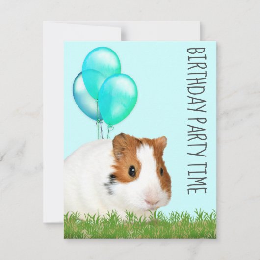 ギニアピググリーンブルーバルーンカスタム誕生日 招待状 (正面)
