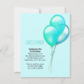 ギニアピググリーンブルーバルーンカスタム誕生日 招待状 (裏面)